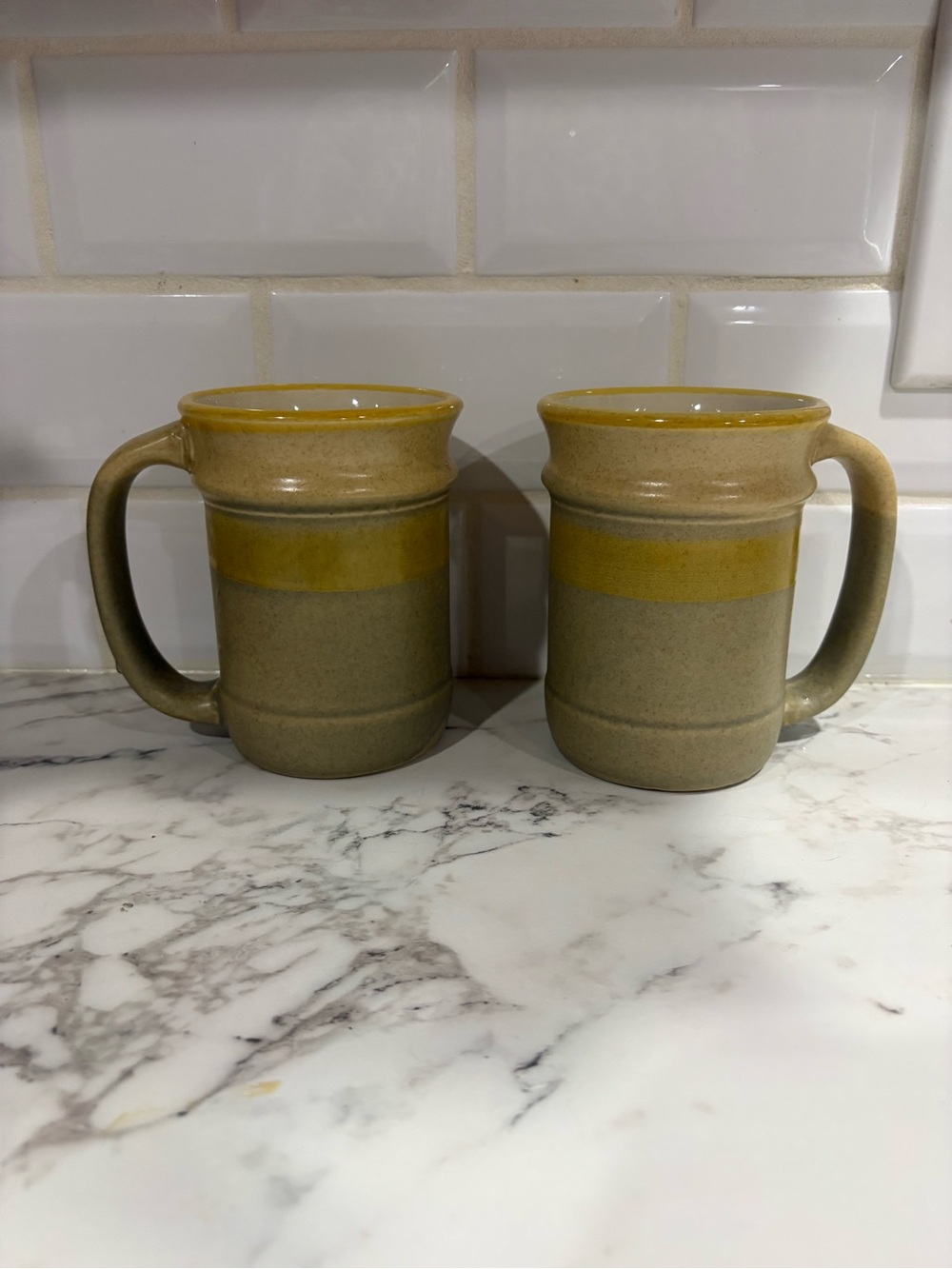 RARE Sunnycraft Yellow Band stoneware Retired Mug set 24400